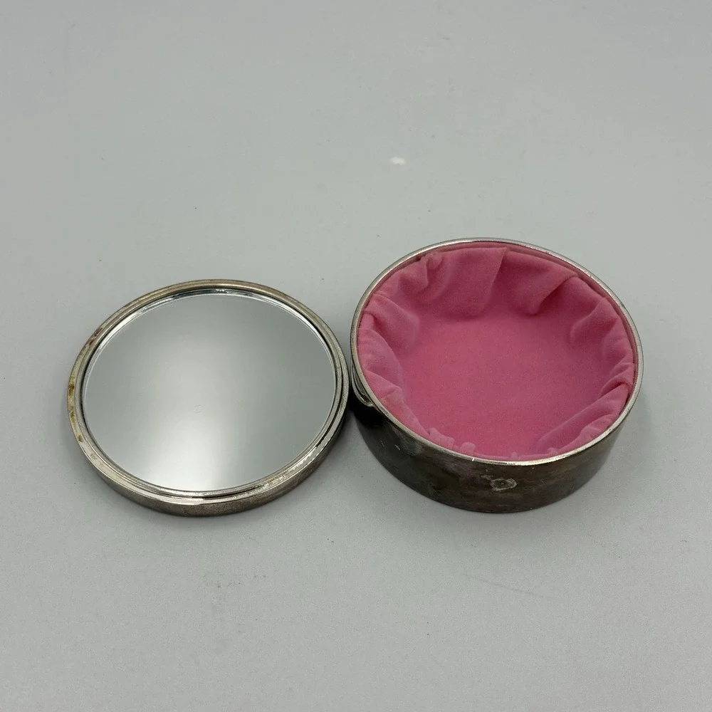 Vintage elissa bloom‎ Trinket Box, Mirror In Lid, Fabric Liner, Beadwork On Top